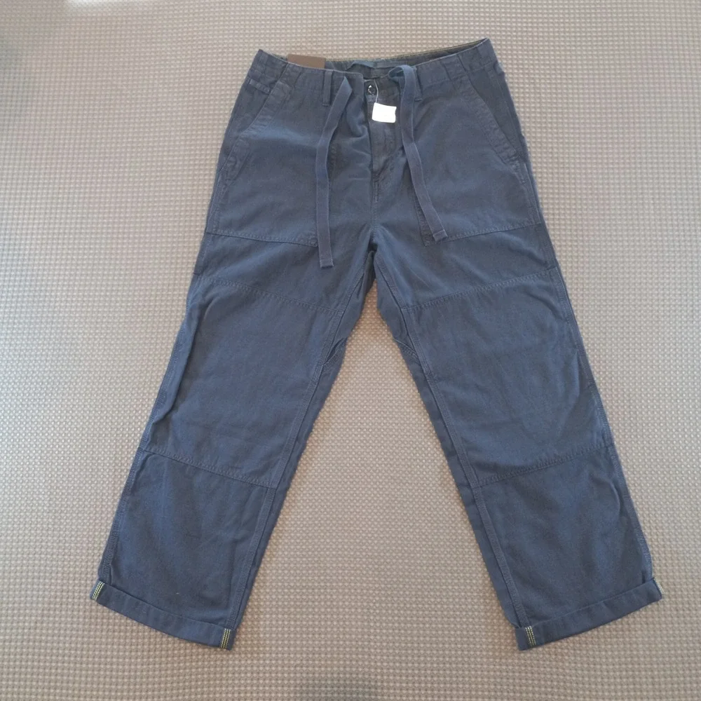 Banana Republic Mens Navy Blue Cotton Linen Relaxed Fit Utility Drawstring Pants